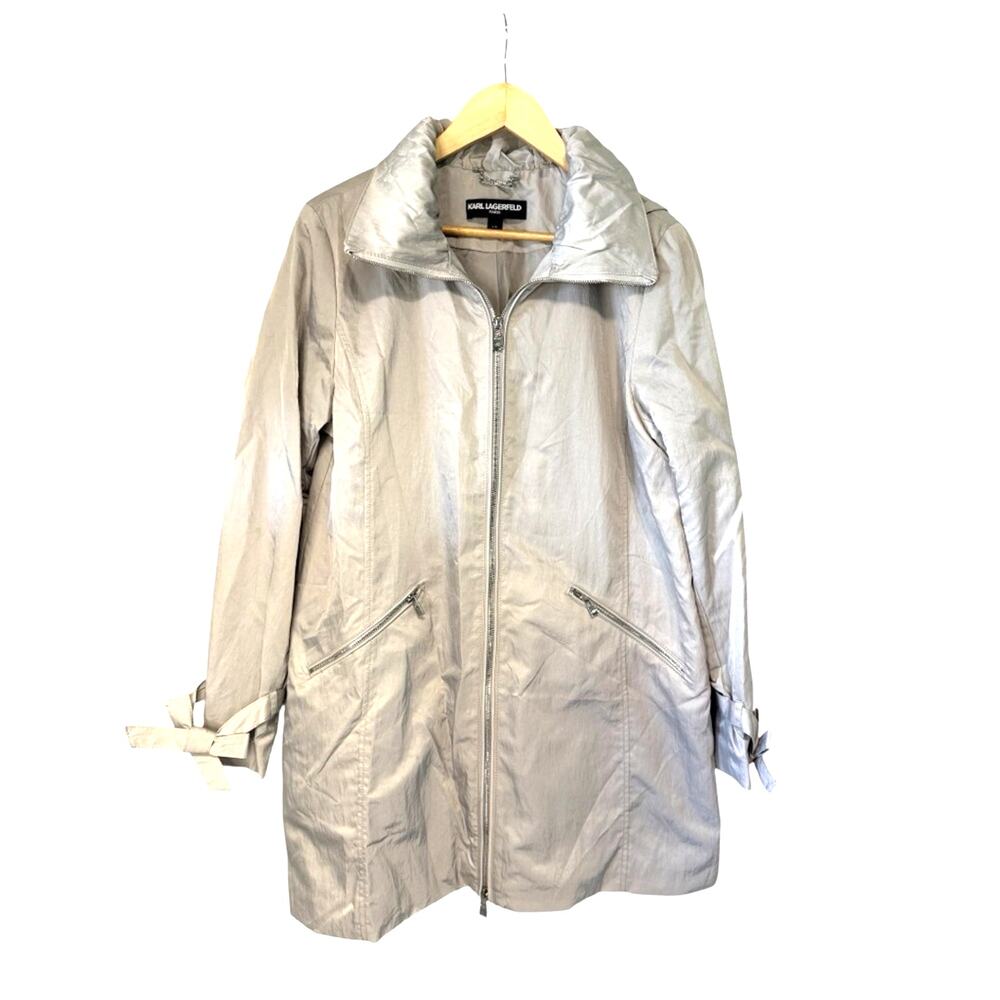 Karl Lagerfeld Paris Solver gray hooded rain jacket size Large